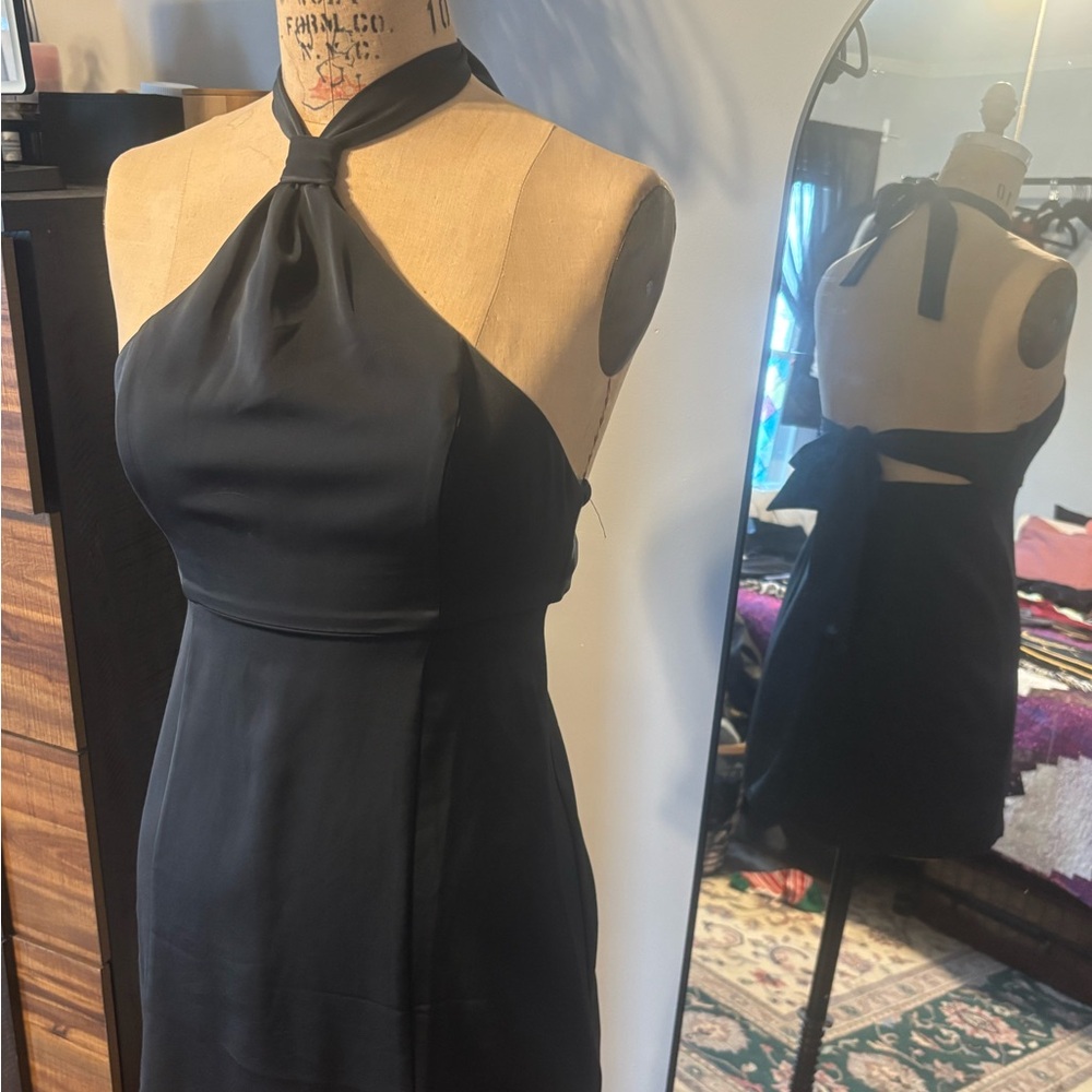 Urban outfitters black satin halter mini dress